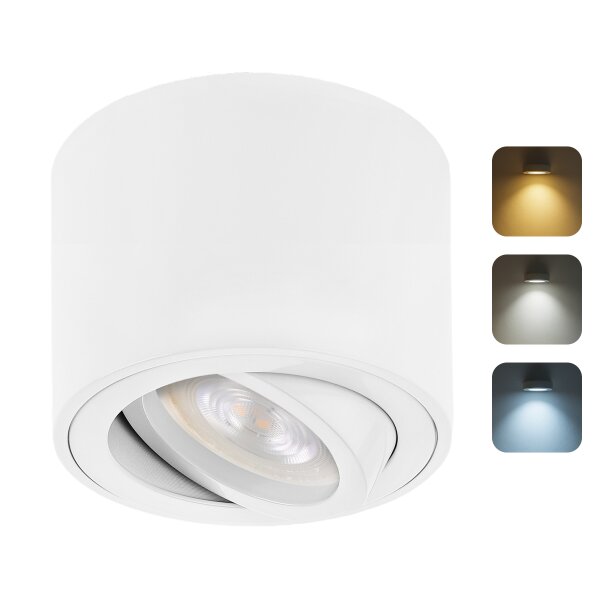LED Aufbaustrahler Weiß Matt – Schwenkbarer LED Spot 5W CCT, 230V Aufbauspot Deckenleuchte für Wohnzimmer, Küche, Flur