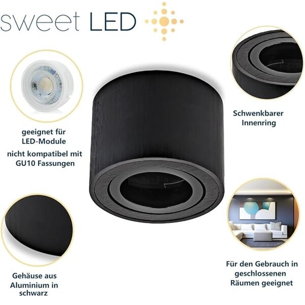 LED Aufbauspot 5W warmweiß Schwarz | Strahler schwenkbar 230V rund