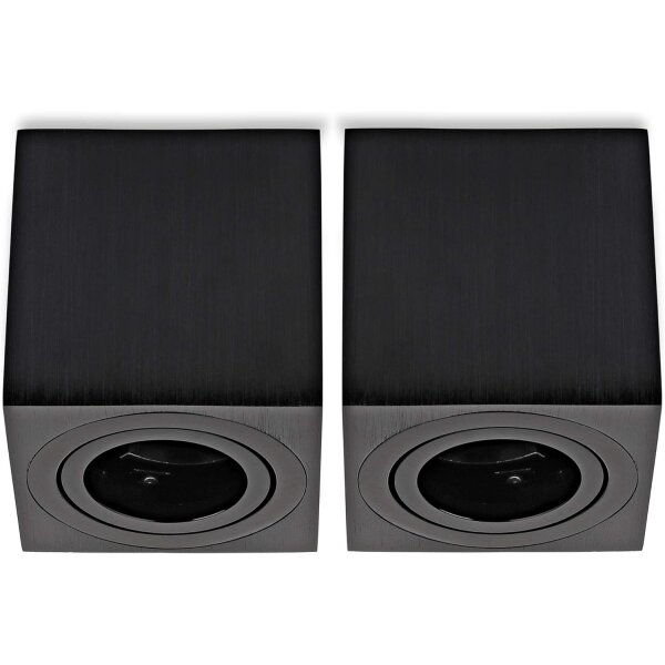 IP20 GU10 LED Aufbaustrahler Eckig Aluminium Schwarz Gebürstet 230V Schwenkbar | 2er Sparpack (Ohne Leuchtmittel)