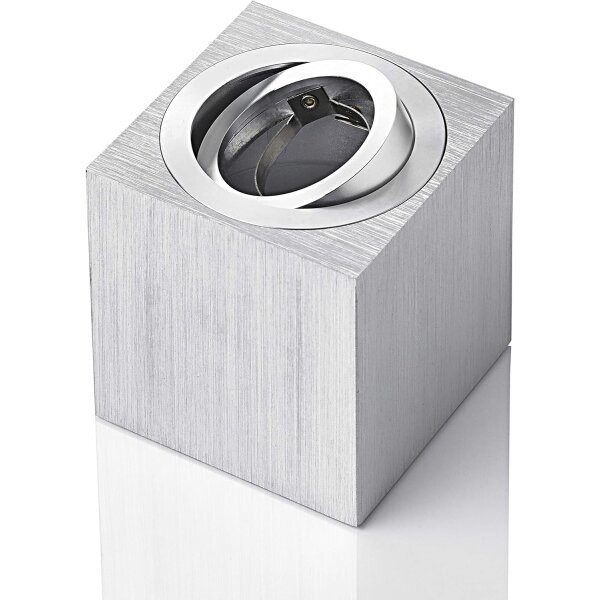 IP20 GU10 LED Aufbaustrahler Eckig Alu Gebürstet 230V Schwenkbar | 2er Sparpack (Ohne Leuchtmittel)