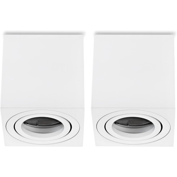 IP20 LED Aufbaustrahler GU10 Eckig Aluminium Weiß Matt 230V Schwenkbar | 2er Sparpack (Ohne Leuchtmittel)
