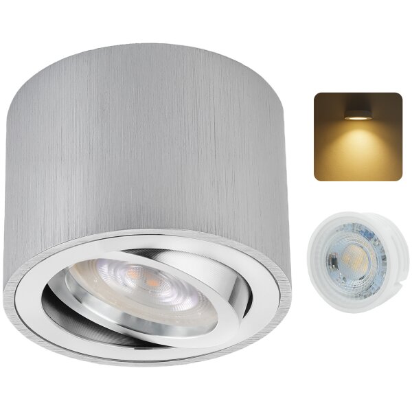 Alu Gebürstet LED Aufbaustrahler | 5W Warmweiß 230V Schwenkbar