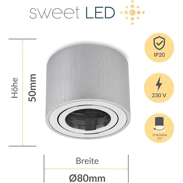 Alu Gebürstet LED Aufbaustrahler | 5W Warmweiß 230V Schwenkbar
