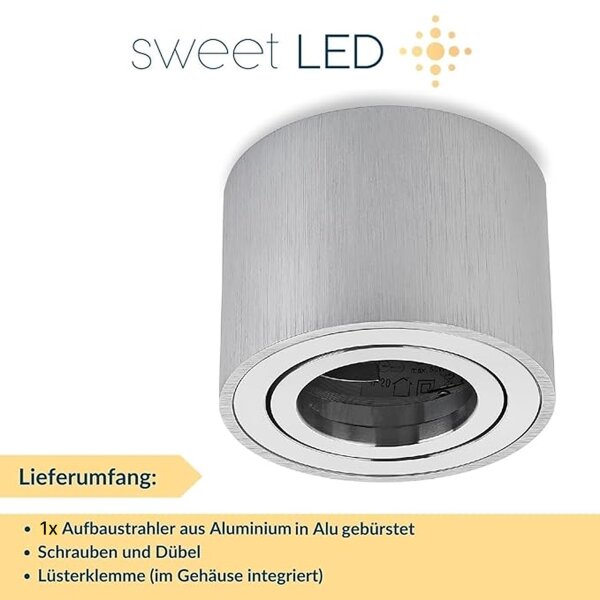 Alu Gebürstet LED Aufbaustrahler | 5W Warmweiß 230V Schwenkbar