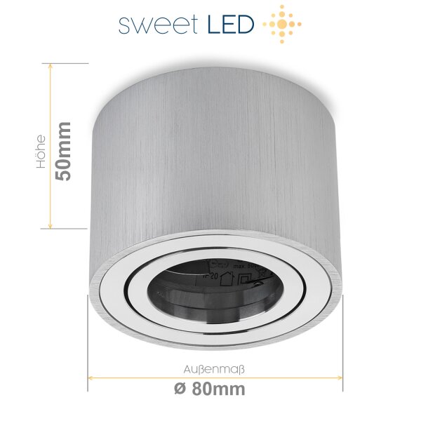 Aufbauleuchten LED flach Höhe 50 mm - Deckenstrahler 230V inkl. 5W Leuchtmittel - LED Spot 230V rund silber gebürstet warmweiß 3000K