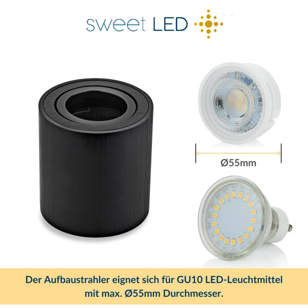 2er Set LED Aufbaustrahler GU10 Schwenkbar Schwarz Gebürstet | 230V Aufbauspots Aluminium Rund