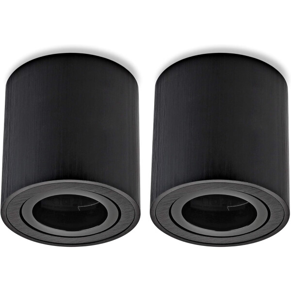 2er Set LED Aufbaustrahler GU10 Schwenkbar Schwarz Gebürstet | 230V Aufbauspots Aluminium Rund