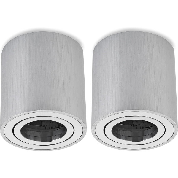 2er Set LED Aufbauspot GU10 Schwenkbar Alu Gebürstet Rund | 230V Aluminium