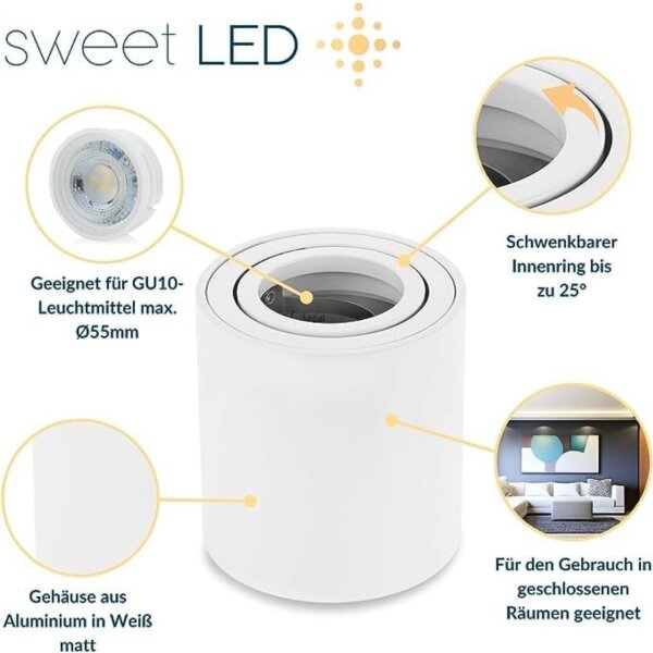 Aufbauspots LED GU10 2er Set weiß | Deckenstrahler rund Spot