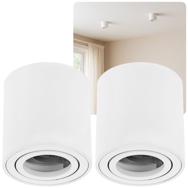 Aufbaustrahler IP20 GU10 LED Rund aus Aluminium Weiß Matt 230V Schwenkbar | 2er Sparpack (Ohne Leuchtmittel)