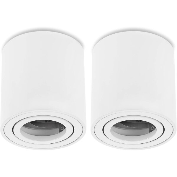 Aufbaustrahler IP20 GU10 LED Rund aus Aluminium Weiß Matt 230V Schwenkbar | 2er Sparpack (Ohne Leuchtmittel)