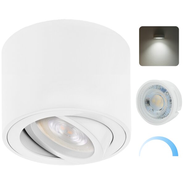 Dimmbar LED Aufbauspot Weiß Schwenkbar | 5W Kaltweiß 230V