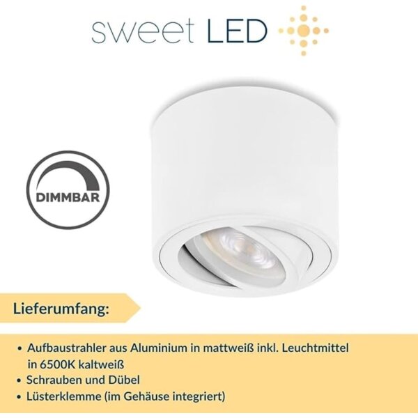 Dimmbar LED Aufbauspot Weiß Schwenkbar | 5W Kaltweiß 230V