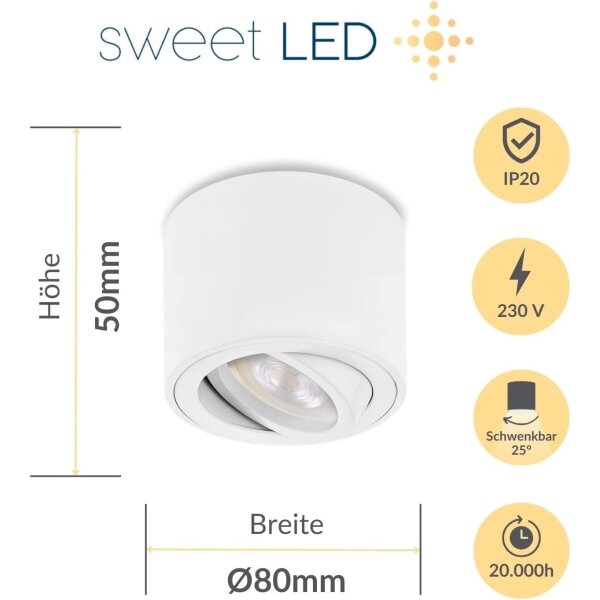 LED Aufbauspots 5W 230V Weiß Schwenkbar | CCT Modul Dimmbar Spot