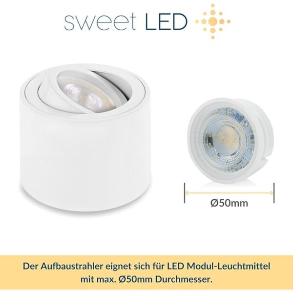 LED Spots schwenkbar rund weiß matt - Aufbauspot  inkl. LED Leuchtmittel 5W kaltweiß dimmbar - Aufbaustrahler flach Höhe 50mm IP20