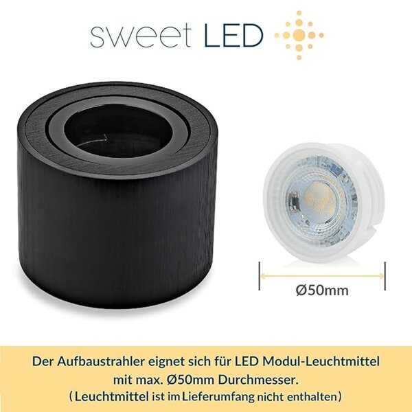 Aufbauspot schwarz rund warmweiß 5 Watt dimmbar warmweiß LED