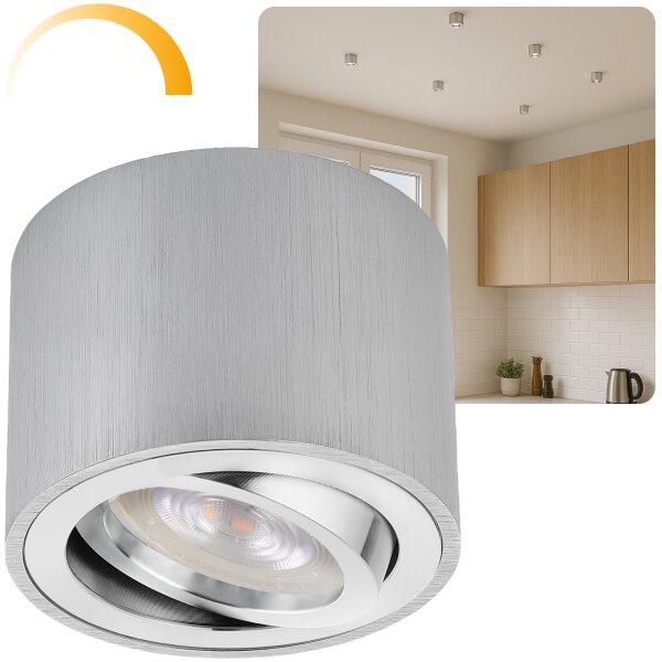 LED Aufbaustrahler Alu rund schwenkbar dimmbar | Spots 5W warmweiß