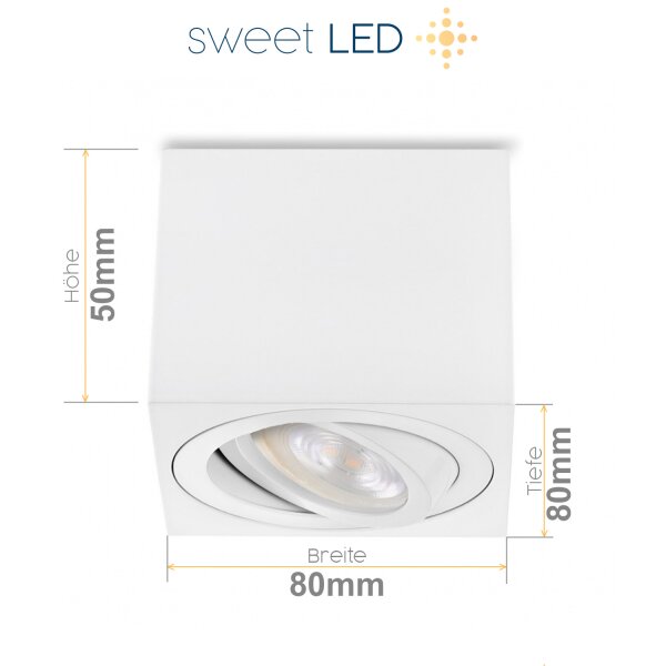 LED Aufbauspot flach inkl. Leuchtmittel 5W - LED Spot 230V Warmweiß 3000K - Deckenstrahler eckig Höhe 50 mm weiß matt schwenkbar