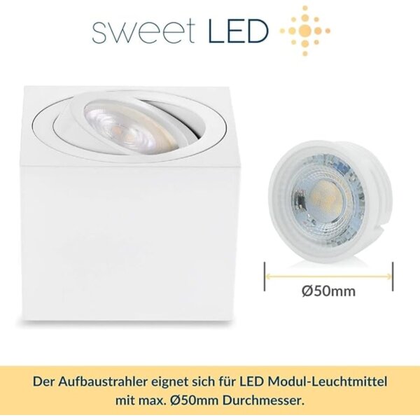 LED Aufbauspot flach inkl. Leuchtmittel 5W - LED Spot 230V Warmweiß 3000K - Deckenstrahler eckig Höhe 50 mm weiß matt schwenkbar