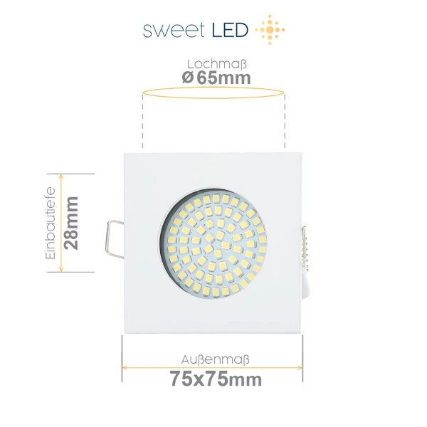 LED Einbaustrahler Weiß flach | 3,5W Eckig Ø65mm 230V Warmweiß