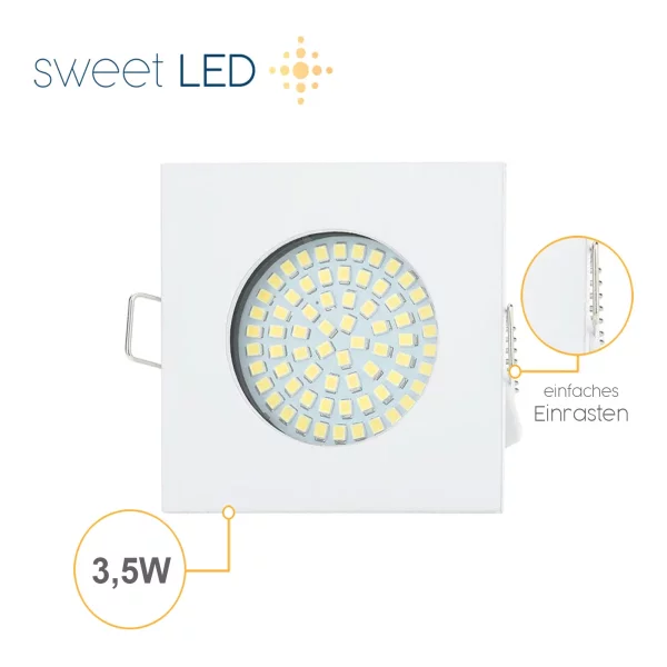 LED Einbaustrahler Weiß flach | 3,5W Eckig Ø65mm 230V Warmweiß
