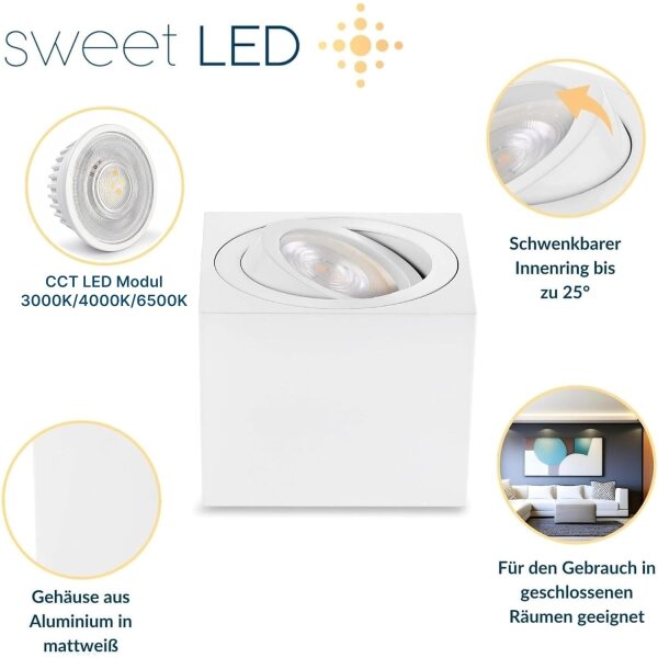 LED Aufbauspot 5W Schwenkbar | 230V CCT Modul Weiß Flach Spots