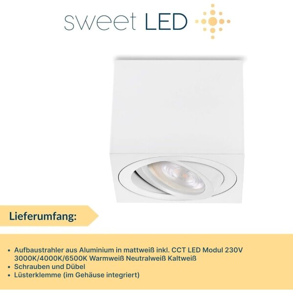 LED Aufbauspot 5W Schwenkbar | 230V CCT Modul Weiß Flach Spots