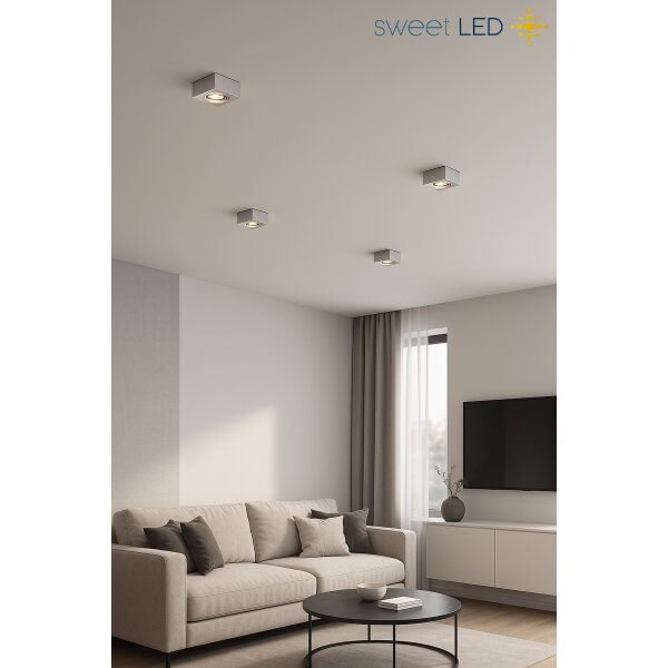 Eckig Alu gebürstet Aufbaustrahler | 5W LED flach 230V Warmweiß