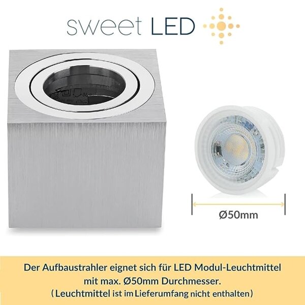 Eckig Alu gebürstet Aufbaustrahler | 5W LED flach 230V Warmweiß