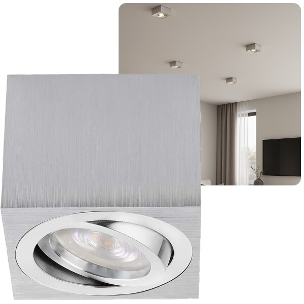 Eckig Alu gebürstet Aufbaustrahler | 5W LED flach 230V Warmweiß