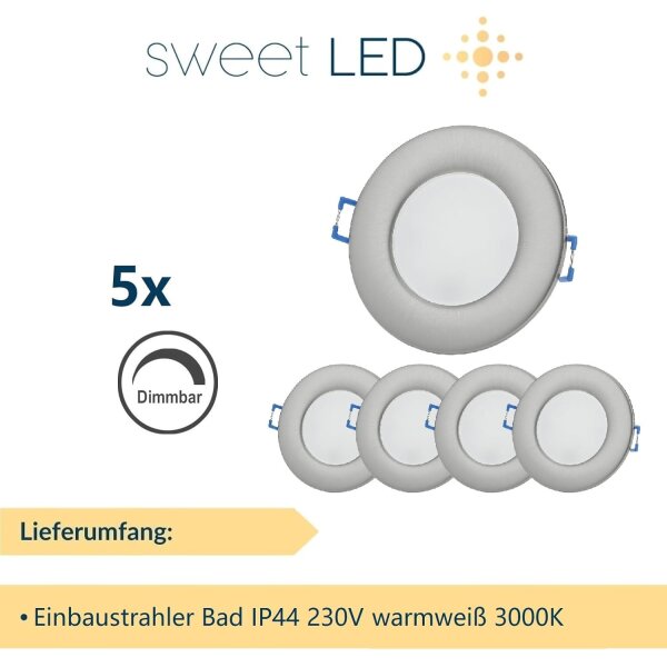 LED Einbaustrahler 6,5W 230V IP44 Dimmbar | 5er Set 3000K Warmweiß