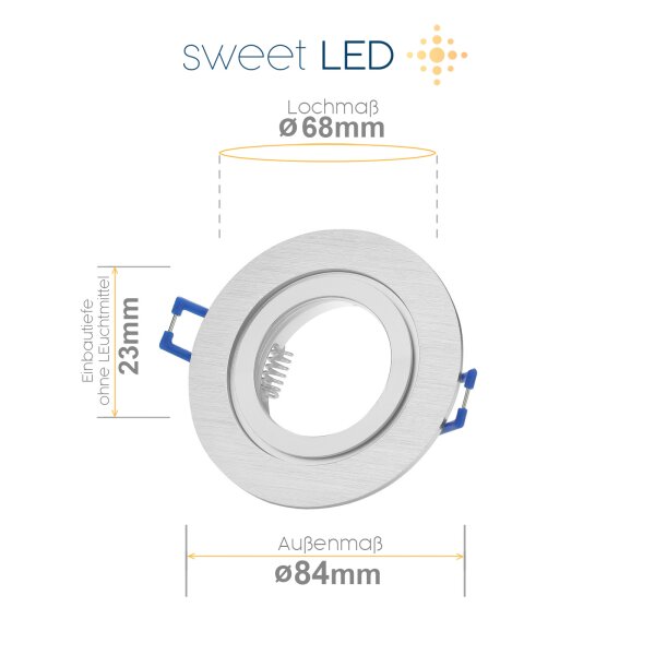 Sparpack LED Einbaustrahler Bad - LED Leuchtmittel rund aluminium gebürstet - Led Deckenleuchte IP44 Badezimmer 3 Watt warmweiß 3000K - 6er Set