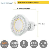 6er Set LED GU10 Lampe 5W Warmweiß (3000K) 430lm |...