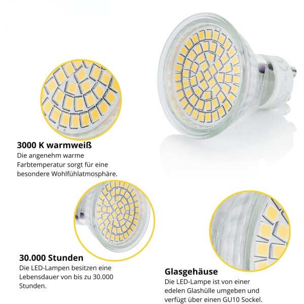 GU10 LED 230V Leuchtmittel - Led Leuchten 3 Watt warmweiß 3000 Kelvin - Deckenlampe Wohnzimmer 280 Lumen - Led Lampenset 12er Sparpack