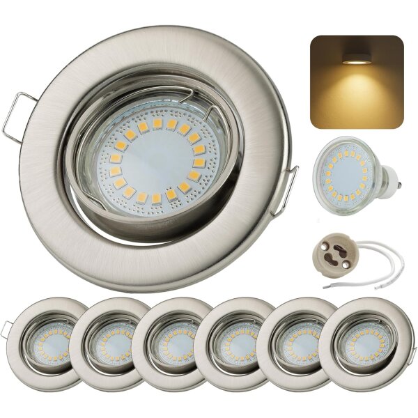 LED Einbaustrahler 5W GU10 230V Schwenkbar | 6er Set 3000K Chrom