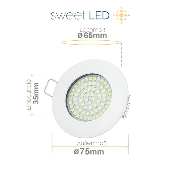 LED Einbaustrahler Dimmbar 230V - Deckenspots rund flach Einbautiefe 35 mm - LED Spots lochmaß 65 mm - Einbauleuchten 5W 420 lm weiß - 3000K warmweiß