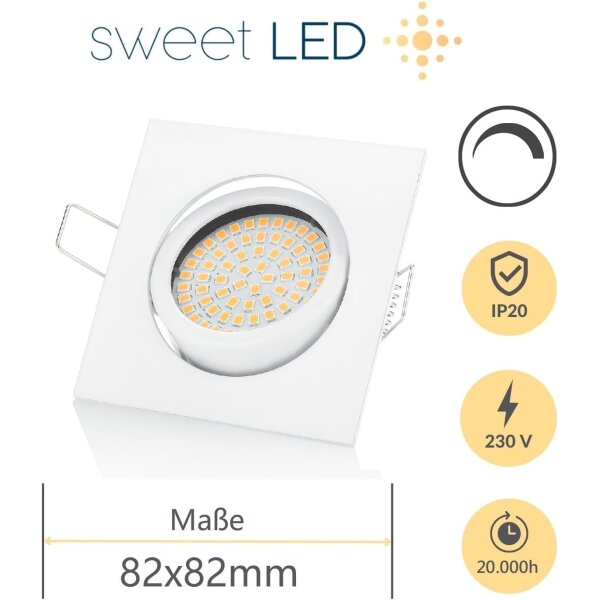 LED Einbaustrahler 5W 230V Dimmbar | 6er Set 3000K Warmweiß Eckig