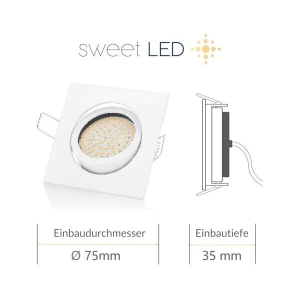 LED Einbaustrahler 5W 230V Dimmbar | 6er Set 3000K Warmweiß Eckig