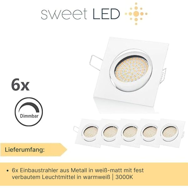 LED Einbaustrahler 5W 230V Dimmbar | 6er Set 3000K Warmweiß Eckig