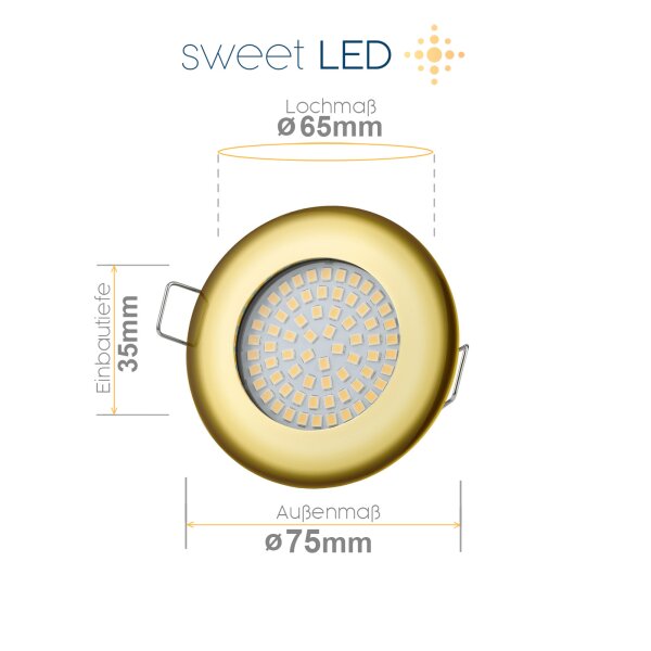 Dimmbar LED Einbaustrahler Gold Rund | 5W 230V Flach Warmweiß