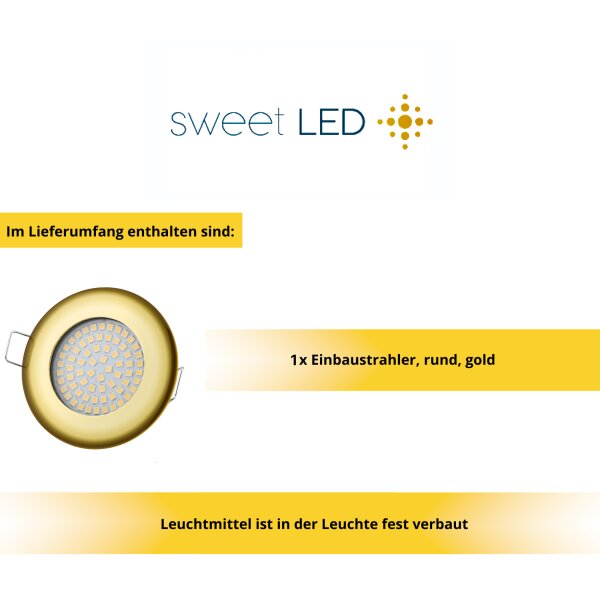 Dimmbar LED Einbaustrahler Gold Rund | 5W 230V Flach Warmweiß