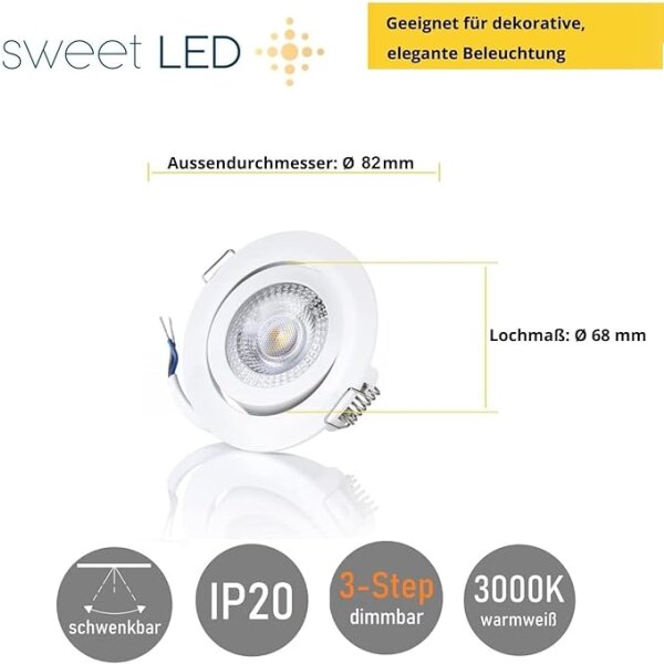 LED Einbaustrahler 230V rund weiß IP20 5 Watt 3000K 3Step 6er