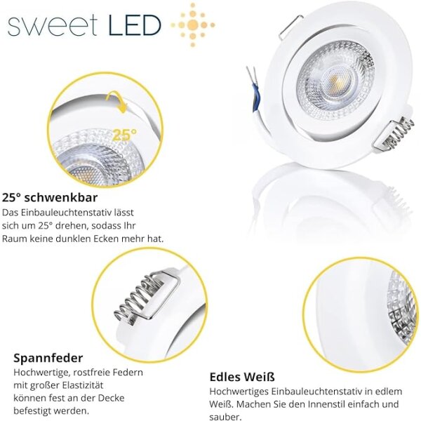 LED Einbaustrahler 230V rund weiß IP20 5 Watt 3000K 3Step 6er