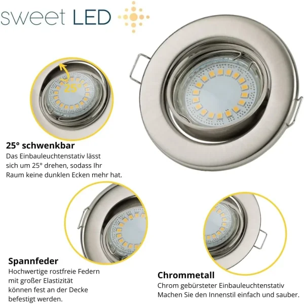 LED Einbaustrahler GU10 5W 230V | 12er Spots Set Deckenstrahler Schwenkbar 3000K