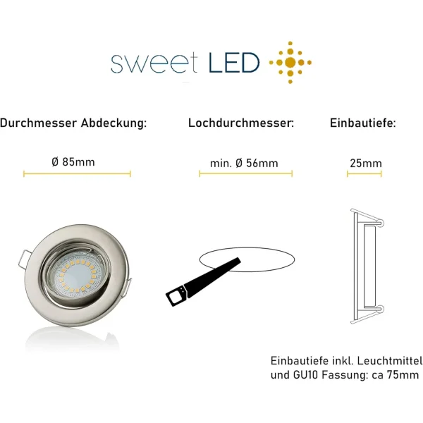 LED Einbaustrahler GU10 5W 230V | 12er Spots Set Deckenstrahler Schwenkbar 3000K