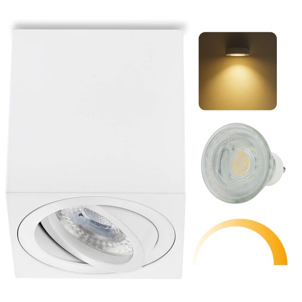 GU10 Aufbaustrahler LED eckig dimmbar schwenkbar | Aufbauspot weiß matt 7W warmweiß Aluminium Deckenspot