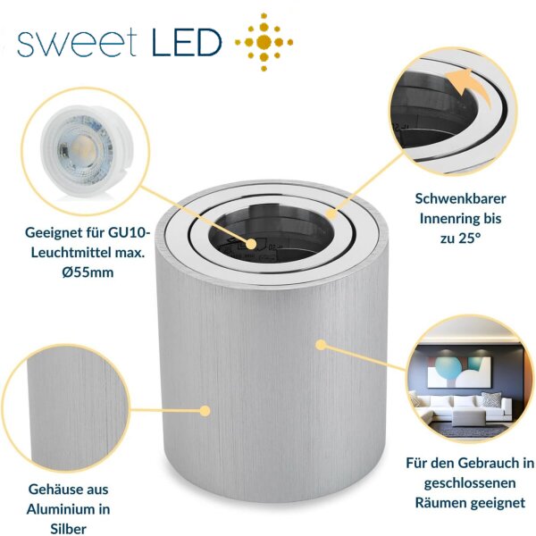 LED Aufbaustrahler dimmbar 7W warmweiß | 230V Aufbauspot Aluminium GU10 Spots