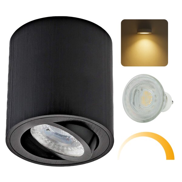 LED Aufbauspot GU10 dimmbar schwenkbar 7W warmweiß | Aufbaustrahler Aluminium schwarz gebürstet