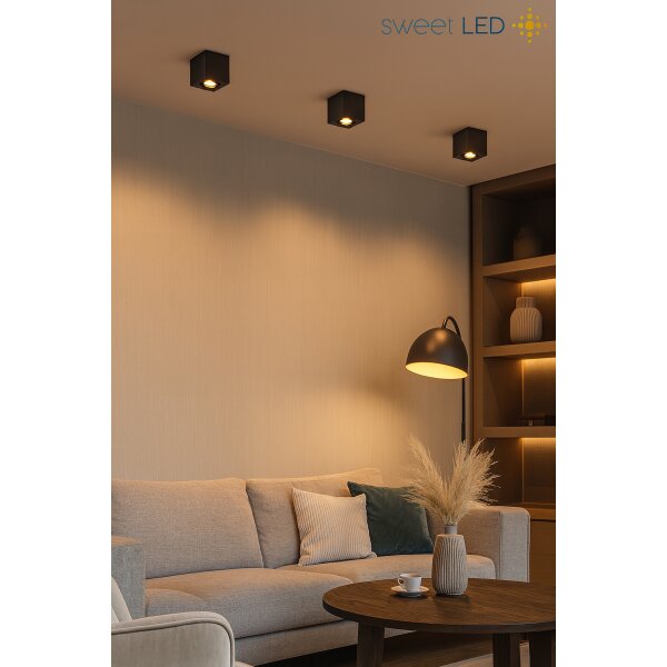 LED Aufbaustrahler 230V eckig schwenkbar schwarz gebürstet | Aufbauspot GU10 7W warmweiß Deckenspot