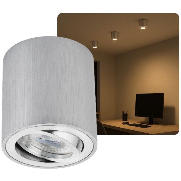 LED Aufbaustrahler 7W warmweiß dimmbar schwenkbar Aufbauspot GU10 | Deckenspots 230V Aluminium gebürstet